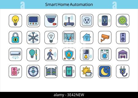 Smart home automation icons set with various devices and symbols isolated on white background Stock Vector