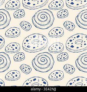 Hand drawn cookies with swirls and spots in blue on cream. Perfect for bakery, dessert, or sweet treats designs. Can be used for packaging, menus, or Stock Vector