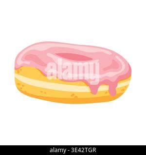 Flat vector illustration pink strawberry glazed donut Stock Vector