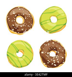 vector set of 4 chocolate and pistachio glazed donuts Stock Vector