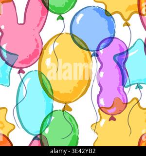 Vector multicolor seamless pattern with watercolor balloons. Colorful holiday background. Kids textile print, birthday party decoration, wrapping pape Stock Vector