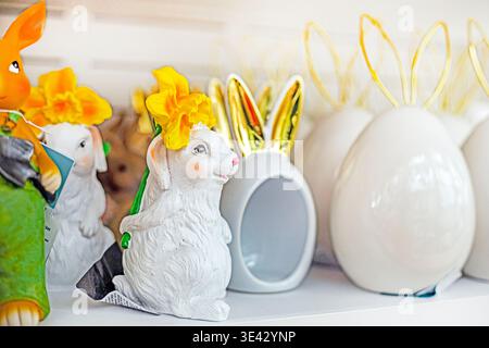 Cute decorative Easter bunnies of various shapes and types Stock Photo