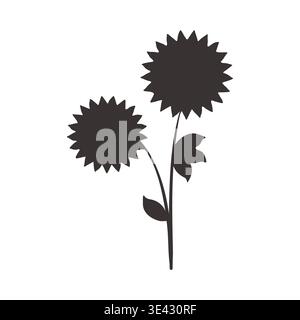 A minimalist black silhouette of two abstract flowers with spiky petals. The floral design features a single stem with two blooms and small leaves, presented on a clean white background. Stock Vector