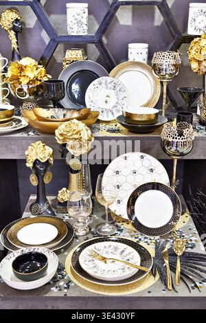 Still life with festive plates tableware Stock Photo