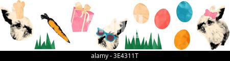 Easter bunny halftone collage set vector illustration Stock Vector