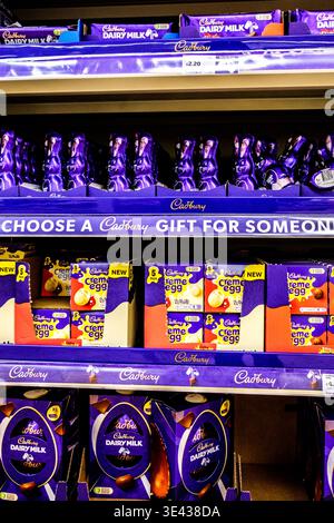 London UK March 25 2026, Selection of Popular Cadbury Easter Eggs in a Supermarket Display Stock Photo