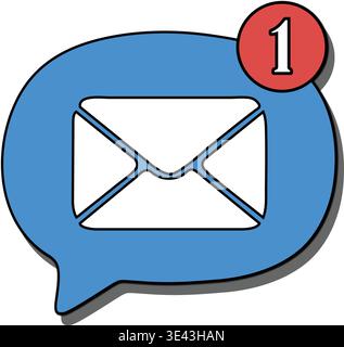 New email notification displayed in a speech bubble icon with a red badge indicating one message Vector Stock Vector