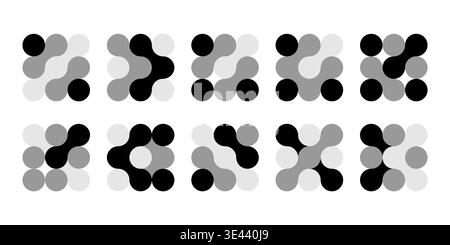Integration connection dot logo. Innovate icon for brain neuron. Artificial nano material pattern. Circular square grid shape, organic biotech liquid Stock Vector