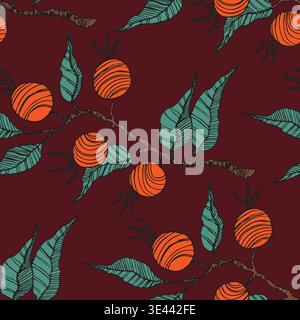 Seamless pattern with Rose hip, cranberry. Natural fresh ripe tasty blueberries. Vector illustration for background, packaging, textile, fabric and Stock Vector
