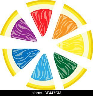 Rainbow Citrus Slices Circle Vector. Creative Pride Symbol and Colorful Fruit Composition Isolated on Transparent Stock Vector
