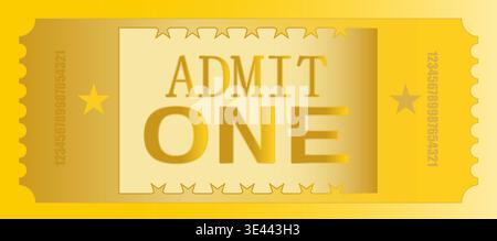 Golden Admit One Ticket Icon with Stars and Serial Number. Premium Event Entry Voucher Isolated on Transparent Background Stock Vector