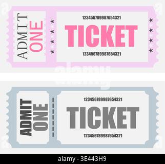Vector Ticket Templates for Cinema and Events. Two Flat Admit One Coupons Isolated on Transparent Background Stock Vector