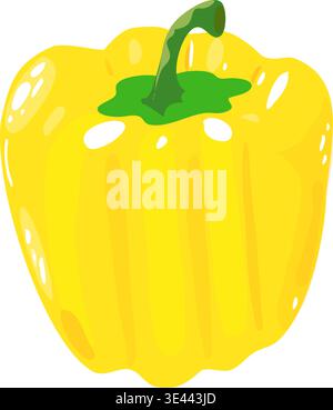 Yellow Bell Pepper Flat Vector Illustration. Fresh Sweet Paprika with Glossy Highlights Isolated on Transparent Stock Vector