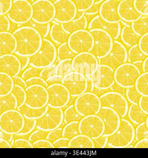 Seamless Vector Pattern with Vibrant Lemon Slices. Dense Citrus Fruit Food Background Isolated on Transparent Stock Vector