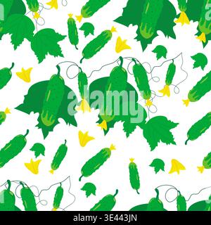 Seamless Vector Pattern with Cucumber Vines, Leaves and Tendrils. Organic Garden Plant Background Isolated on Transparent Stock Vector