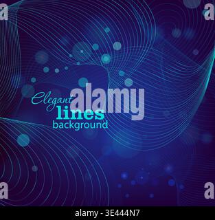 Blue neon background with graceful lines. Hand drawn. Not AI, vector illustration. Stock Vector