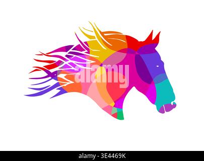 Object: colored horse head. Hand drawn. Not AI, vector illustration. Stock Vector