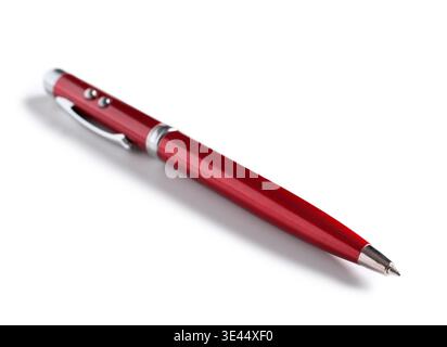 Red metallic pen on white background Stock Photo