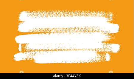 Vector illustration of rough white horizontal brush strokes applied across a solid bright orange background canvas. Stock Vector