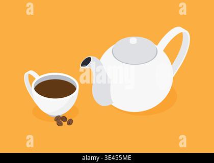 White teapot and white cup of coffee stock illustration Stock Vector
