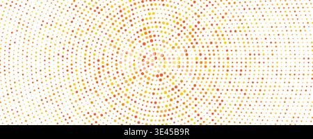 Orange radial pattern background. Abstract spring dotted concentric circles wallpaper. Circular halftone dots comic texture backdrop. Vector spring cartoon pop art overlay for poster, banner Stock Vector