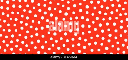 Red polka dot seamless pattern. Red and white dots background. Abstract small confetti texture for dress print, wrapping paper, fabric and textile swatch. Bright repeated dotted wallpaper. Vector Stock Vector