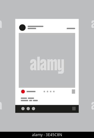 A minimalist grey and white wireframe of a mobile social media application feed layout in a flat stock illustration. Stock Vector