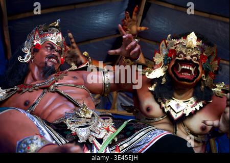 Hand crafted frightening Balinese ogoh-ogoh demons made by young men in Seminyak Bali and paraded through the streets on the eve of the Hindu New Year Stock Photo