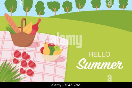 Hello summer, picnic in a summer landscape Stock Vector