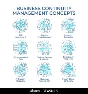 Business continuity management soft blue concept icons Stock Vector