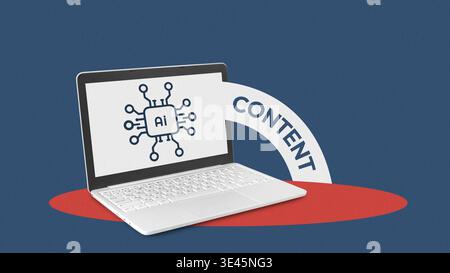 Computer shows AI creating content on screen with simple design in background Stock Photo