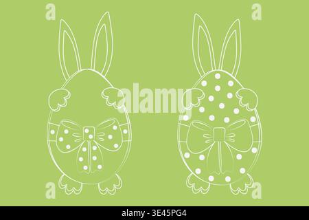 Easter Eggs Collection with polka dot decor and tied ribbon bow and protruding rabbit ears, paws Set. Vector illustration Easter Greeting Thematic Card design elements Sticker Icon Ad flyer, leaflets Stock Vector