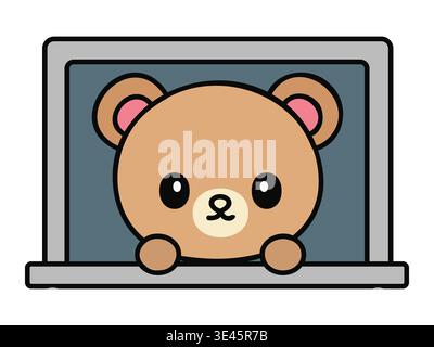 Bear Character Looking Through Window Frame Flat Vector Illustration Design for Commercial Use Stock Vector