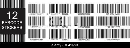Set barcode stickers with numbers. Product label templates for retail packaging and inventory tracking Stock Vector