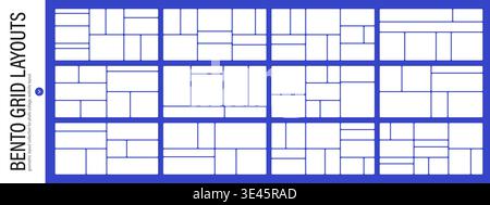 Set of bento grid web templates. Rounded corners for mood boards, galleries and social media banners. Contemporary UI panels Stock Vector