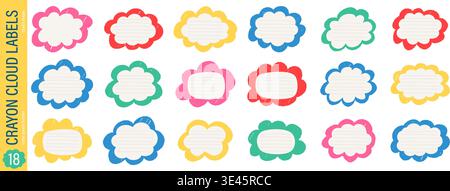 Scribble fluffy cloud labels. Cute doodle wavy frame collection Stock Vector