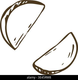 Hand drawn sketch of potato slice. Vegetable pieces isolated on white background. Linear engraved illustration of organic food ingredient for culinary Stock Vector