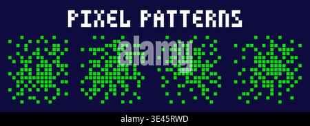 Four pixel art circle shape green patterns. Stock Vector