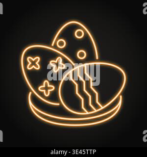 Painted eggs neon icon. Spring festival food symbol, Nowruz or Easter. Vector illustration. Stock Vector