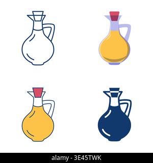 Vinegar in a jar icon set. Bottle with oil liquid. Vector illustration Stock Vector