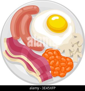 Fried Full English Breakfast Food Illustration Stock Vector