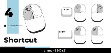 Mouse clicks and grayscale keyboard hotkey pack Stock Vector