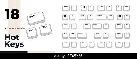 Comprehensive grayscale keyboard hotkey pack Stock Vector