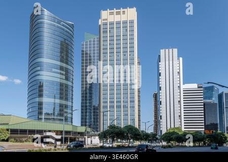 BUENOS AIRES, 2026 jan 18;  cityscape with  no people under bunch of modern skyscrapers at avenida Leandro N. Alem in Argentina capital city, shot in Stock Photo