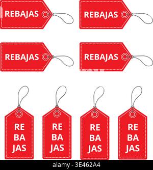 Red rebajas labels on a white background (trad. sale) Stock Vector