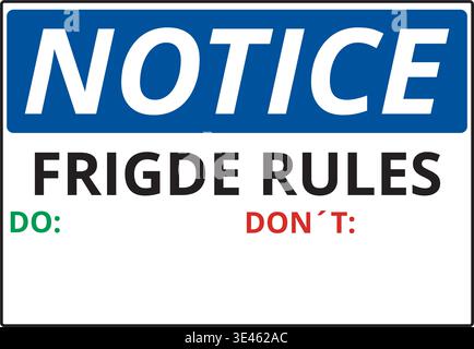 Notice fridge rules with copy space sign isolated on a white background Stock Vector