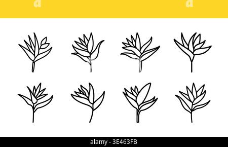 Line Art Collection of Stylized Floral Illustrations in Various Styles Stock Vector