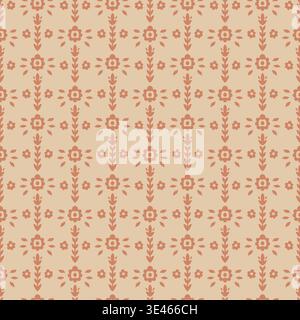 Rustic Folk Floral Geometric Grid Stock Vector