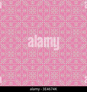 Bright Pink Ornate Square Tile Layout Stock Vector