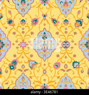 Pastel Blue Yellow Floral Medallion Design Stock Vector